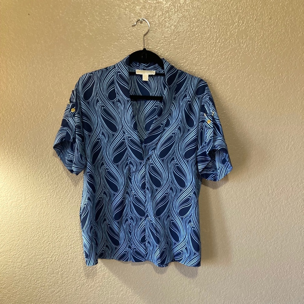MK(Michael Kors) Blue/White Blouse Top Med